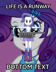 Size: 1024x1307 | Tagged: safe, derpibooru import, rarity, equestria girls, life is a runway, 3d, bottom text, female, gmod, image macro, keytar, meme, musical instrument, solo, t pose