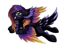 Size: 2916x1958 | Tagged: safe, artist:pridark, derpibooru import, oc, oc:blooming lotus, unofficial characters only, pegasus, pony, colored wings, colored wingtips, commission, feathered ears, female, gradient mane, gradient wings, hoof on chin, looking at you, mare, prone, simple background, smiling, solo, spread wings, tail feathers, transparent background, underhoof, wings