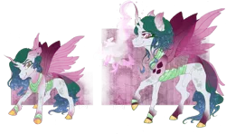 Size: 1024x606 | Tagged: safe, artist:castaspellliana, derpibooru import, oc, unofficial characters only, changepony, hybrid, pony, crack ship offspring, digital art, female, filly, interspecies offspring, magical lesbian spawn, mare, offspring, parent:princess celestia, parent:queen chrysalis, parents:chryslestia, simple background, solo, transparent background