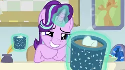 Size: 1280x720 | Tagged: safe, derpibooru import, screencap, starlight glimmer, pony, unicorn, marks for effort, chocolate, empathy cocoa, female, food, guidance counselor, hot chocolate, levitation, magic, marshmallow, solo, telekinesis