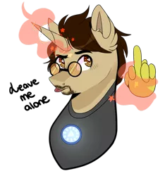 Size: 1024x1093 | Tagged: safe, artist:shade4568, derpibooru import, ponified, pony, unicorn, iron man, magic, marvel, middle finger, simple background, solo, tony stark, transparent background, vulgar