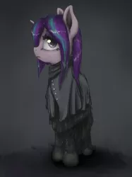 Size: 2000x2667 | Tagged: safe, artist:plotcore, derpibooru import, starlight glimmer, pony, unicorn, clothes, dress, edgelight glimmer, emo, goth, solo, teenage glimmer, teenager