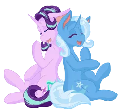 Size: 5094x4587 | Tagged: safe, artist:mscolorsplash, derpibooru import, starlight glimmer, trixie, pony, unicorn, absurd resolution, duo, laughing, simple background, transparent background