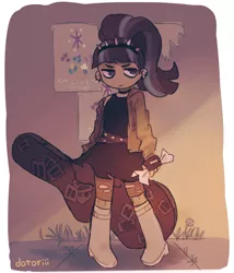 Size: 1623x1896 | Tagged: artist:dotoriii, boots, choker, clothes, derpibooru import, dress, ear piercing, earring, edgelight glimmer, equal cutie mark, gloves, guitar, guitar case, hoodie, human, humanized, jewelry, piercing, punk, safe, shoes, solo, spiked headband, starlight glimmer, teenage glimmer, teenager
