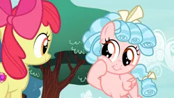 Size: 1600x900 | Tagged: safe, derpibooru import, screencap, apple bloom, cozy glow, pony, marks for effort, cozy glow is best facemaker, cozybetes, cute, female, filly, foal, pure concentrated unfiltered evil of the utmost potency, pure unfiltered evil