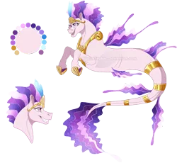 Size: 1125x1035 | Tagged: artist:bijutsuyoukai, derpibooru import, female, hybrid, interspecies offspring, magical lesbian spawn, oc, offspring, parent:princess celestia, parent:queen novo, parents:novolestia, reference sheet, safe, seapony (g4), simple background, solo, transparent background, unofficial characters only, watermark