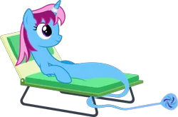 Size: 9761x6400 | Tagged: safe, artist:parclytaxel, derpibooru import, oc, oc:parcly taxel, unofficial characters only, alicorn, genie, genie pony, pony, albumin flask, .svg available, absurd resolution, alicorn oc, bottle, chair, cushion, female, horn ring, lawn chair, mare, on back, relaxing, simple background, smiling, solo, transparent background, vector