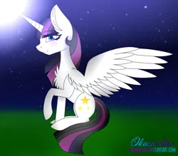 Size: 1024x896 | Tagged: safe, artist:okimichan, derpibooru import, oc, oc:twily star, alicorn, pony, female, mare, night, sitting, solo