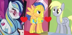 Size: 1102x539 | Tagged: safe, artist:themexicanpunisher, derpibooru import, derpy hooves, flash sentry, sonata dusk, pony, derpsentry, female, flash sentry gets all the mares, love triangle, male, ot3, senata, shipping, shipping domino, straight