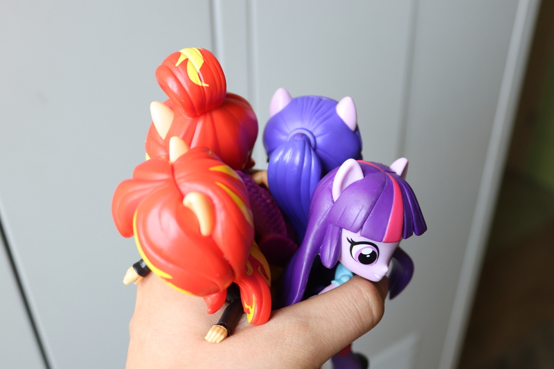 Size: 6000x4000 | Tagged: safe, artist:artofmagicpoland, derpibooru import, sci-twi, sunset shimmer, twilight sparkle, twilight sparkle (alicorn), alicorn, human, equestria girls, doll, duality, equestria girls minis, eqventures of the minis, holding, irl, irl human, photo, symbolism, toy