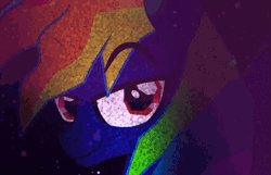 Size: 655x422 | Tagged: safe, artist:galacticflashd, derpibooru import, rainbow dash, pony, secrets and pies, adorapiehater, animated, bedroom eyes, cute, evil pie hater dash, lidded eyes, looking at you, party evilly, party hard, sexy