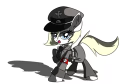 Size: 1790x1200 | Tagged: safe, artist:countryroads, derpibooru import, oc, oc:aryanne, earth pony, pony, /mlpol/, armband, aryan pony, clothes, dagger, drawthread, female, germany, hat, military, nazi, necktie, schutzstaffel, smiling, swastika, uniform, weapon