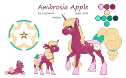 Size: 4000x2500 | Tagged: safe, artist:jackiebloom, derpibooru import, oc, oc:ambrosia apple, pony, unicorn, age progression, baby, baby pony, female, filly, foal, mare, offspring, parent:big macintosh, parent:sugar belle, parents:sugarmac, reference sheet, simple background, socks (coat marking), transparent background