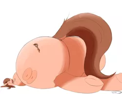 Size: 2194x1681 | Tagged: suggestive, artist:taurson, derpibooru import, oc, oc:bagel, oc:coffee, unofficial characters only, pony, eyes closed, giant pony, huge butt, impossibly large butt, large butt, micro, plot, simple background, size difference, sleeping, squishy, the ass was fat, underhoof, white background