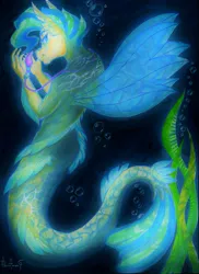 Size: 697x960 | Tagged: artist:invalid-david, derpibooru import, male, painting, safe, sea pony, solo, surf and/or turf, terramar, traditional art, underwater, watercolor painting