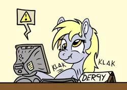 Size: 1400x1000 | Tagged: safe, artist:hywther, derpibooru import, derpy hooves, pegasus, pony, computer, scrunchy face, sketch, smiling, smirk, solo