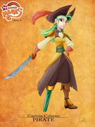 Size: 1867x2490 | Tagged: amputee, artist:didj, beauty mark, boot, captain celaeno, clothes, derpibooru import, ear piercing, earring, female, gloves, hat, human, humanized, jewelry, my little mages, my little pony: the movie, peg leg, piercing, pirate hat, prosthetic leg, prosthetic limb, prosthetics, saber, safe, solo, sword, weapon