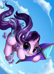 Size: 2550x3509 | Tagged: safe, artist:pridark, derpibooru import, starlight glimmer, pony, unicorn, cloud, cute, ear fluff, female, glimmerbetes, high res, kite, mare, sky, smiling, solo, that pony sure does love kites