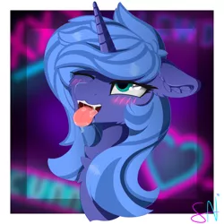 Size: 12500x12500 | Tagged: suggestive, artist:attacktherain, derpibooru import, princess luna, pony, absurd resolution, ahegao, blushing, cute, cute little fangs, fangs, female, one eye closed, open mouth, s1 luna, solo, solo female, wink