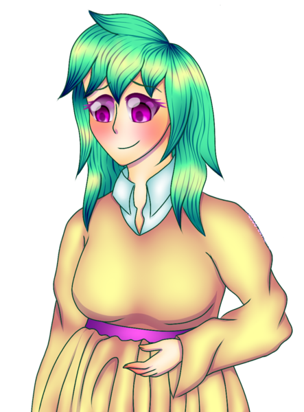 Size: 886x1200 | Tagged: artist:naruhina888, derpibooru import, female, human, humanized, hybrid, interspecies offspring, oc, oc:honey drops, offspring, parent:discord, parent:fluttershy, parents:discoshy, pregnant, safe, signature, simple background, solo, transparent background, unofficial characters only
