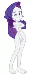 Size: 600x1200 | Tagged: suggestive, artist:arcroyale, derpibooru import, rarity, equestria girls, make new friends but keep discord, barefoot, breasts, covering, embarrassed, embarrassed nude exposure, equestria girls interpretation, feet, naked rarity, nudity, scene interpretation, show accurate, show accurate porn, simple background, white background