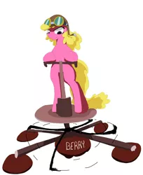 Size: 3784x4632 | Tagged: artist needed, safe, derpibooru import, cherry berry, earth pony, pony, aviator goggles, aviator hat, bipedal, bipedal leaning, description is relevant, drawthread, female, flying, flying platform, grumpy, hat, leaning, mare, request, simple background, solo, white background