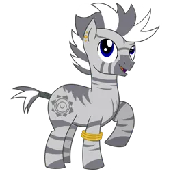 Size: 2000x2000 | Tagged: artist:toyminator900, derpibooru import, ear piercing, earring, jewelry, leg rings, male, oc, oc:corey, piercing, safe, simple background, solo, tail wrap, transparent background, unofficial characters only, zebra, zebra oc