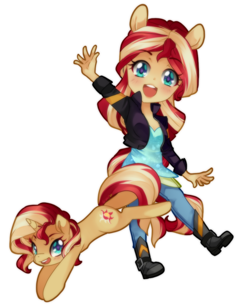 Size: 740x943 | Tagged: safe, artist:loyaldis, derpibooru import, sunset shimmer, pony, unicorn, equestria girls, cute, female, human ponidox, looking at you, mare, ponied up, pony ears, self ponidox, shimmerbetes, simple background, transparent background