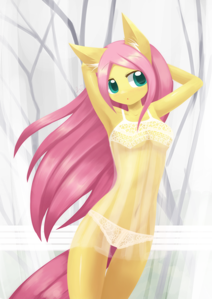 Size: 1000x1407 | Tagged: adorasexy, anthro, arm behind head, armpits, artist:howxu, bra, breasts, clothes, cute, derpibooru import, female, fluttershy, lace, lingerie, mare, nightgown, panties, pegasus, questionable, see-through, sexy, shyabetes, solo, solo female, underwear