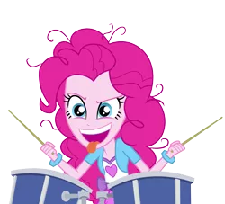 Size: 3141x2856 | Tagged: safe, artist:mohawgo, derpibooru import, pinkie pie, equestria girls, pinkie on the one, .ai available, clothes, drums, female, simple background, solo, tongue out, transparent background, vector