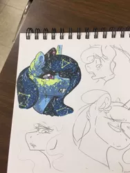 Size: 960x1280 | Tagged: safe, artist:nightmare-moons-throneroom, derpibooru import, princess luna, pony, bust, constellation, crying, dappled, ear fluff, ethereal mane, fangs, female, mare, nightmare luna, sketch, sketch dump, solo, starry mane, traditional art