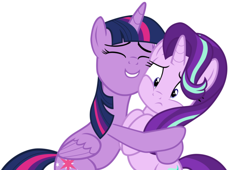 Size: 1036x770 | Tagged: safe, derpibooru import, starlight glimmer, twilight sparkle, twilight sparkle (alicorn), alicorn, pony, unicorn, a royal problem, cute, duo, duo female, female, glimmerbetes, hug, proud, simple background, smiling, transparent background, twiabetes, vector