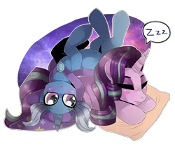 Size: 5148x4308 | Tagged: safe, artist:fluffideer, artist:tempwilzze, derpibooru import, starlight glimmer, trixie, pony, unicorn, absurd resolution, cape, clothes, female, hat, lesbian, mare, pony pile, shipping, simple background, sleeping, startrix, transparent background, trixie's cape, trixie's hat, zzz