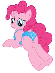 Size: 987x1309 | Tagged: artist:darkstorm619, clothes, dead source, derpibooru import, dock, female, latex, looking back, lying down, one-piece swimsuit, open-back swimsuit, pinkie pie, plot, show accurate, simple background, solo, suggestive, swimsuit, transparent background