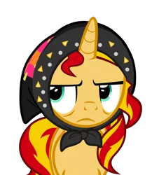 Size: 980x1080 | Tagged: safe, artist:kody02, derpibooru import, sunset shimmer, pony, unicorn, the parent map, babushka, digital art, disgruntled, female, headscarf, mare, scarf, sideways glance, simple background, solo, transparent background, vector