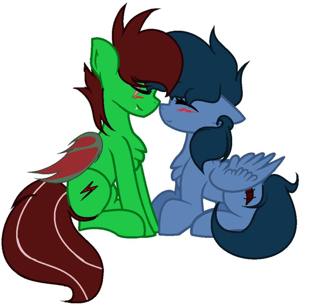 Size: 960x950 | Tagged: safe, artist:slenderdash, derpibooru import, oc, oc:faith, oc:minty light, unofficial characters only, bat pony, pegasus, pony, bat pony oc, blushing, boop, chest fluff, cute, eye scar, eyes closed, faithlight, female, floppy ears, male, mare, noseboop, ocbetes, scar, simple background, sitting, smiling, stallion, straight, white background