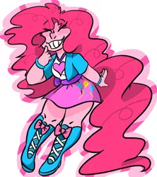 Size: 800x900 | Tagged: safe, artist:telectin, derpibooru import, pinkie pie, human, equestria girls, boots, bow, clothes, eyes closed, heart, jacket, shirt, shoes, simple background, skirt, smile smile smile, smiling, tailed humanization, white background
