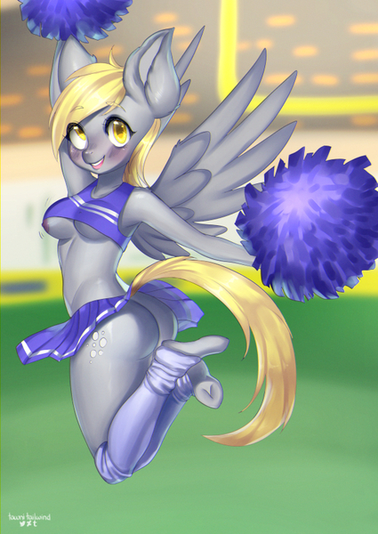 Size: 579x818 | Tagged: accidental exposure, adorasexy, anthro, areola, areola slip, armpits, artist:tawni-tailwind, ass, blushing, boobs and butt pose, bottomless, breasts, busty derpy hooves, cheerleader, clothes, cute, cutie mark, derpabetes, derpibooru import, derpy hooves, female, jumping, leg warmers, looking at you, mare, midriff, miniskirt, moe, nipples, nipple slip, no bra underneath, no panties, pegasus, pleated skirt, pom pom, questionable, sexy, skirt, skirt lift, solo, solo female, spread wings, thighs, underhoof, unguligrade anthro, upskirt, wardrobe malfunction, wings