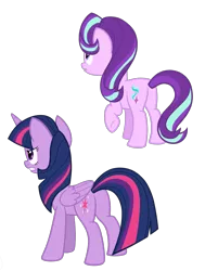 Size: 2016x2664 | Tagged: safe, artist:thecheeseburger, derpibooru import, starlight glimmer, twilight sparkle, twilight sparkle (alicorn), alicorn, pony, unicorn, duo, female, glimmer glutes, mare, plot, simple background, transparent background, twibutt, vector