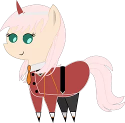 Size: 3723x3664 | Tagged: safe, artist:dashfire61, derpibooru import, pony, clothes, cute, darling in the franxx, pointy ponies, simple background, solo, transparent background, uniform, zero two (darling in the franxx)