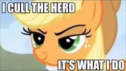 Size: 335x188 | Tagged: applejack, caption, crossover, derpibooru import, edit, edited screencap, evil grin, far cry, far cry 5, grin, image macro, jacob seed, meme, quote, reference, screencap, semi-grimdark, smiling, solo