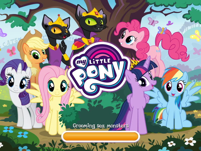 Size: 2048x1536 | Tagged: abyssinian, abyssinian king, abyssinian queen, alicorn, applejack, butterfly, cat, derpibooru import, fluttershy, game, gameloft, game screencap, implied steven magnet, loading screen, mane six, pinkie pie, rainbow dash, rarity, safe, twilight sparkle, twilight sparkle (alicorn)