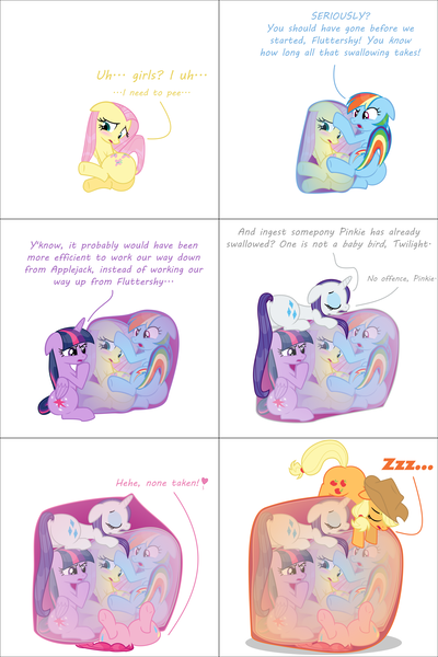 Size: 6000x9000 | Tagged: questionable, artist:ithinkitsdivine, derpibooru import, applejack, fluttershy, pinkie pie, rainbow dash, rarity, twilight sparkle, twilight sparkle (alicorn), alicorn, pony, absurd resolution, belly, belly bed, big belly, comic, desperation, dialogue, endosoma, female, females only, fetish, flutterprey, impossibly large belly, inception, internal, mane six, need to pee, omorashi, pinkie pred, pinkie prey, plot, potty dance, potty emergency, potty time, predajack, preddash, preydash, preylight, raripred, rariprey, same size vore, show accurate, simple background, sleeping, twipred, vore, voreception, wat, willing vore, x-ray