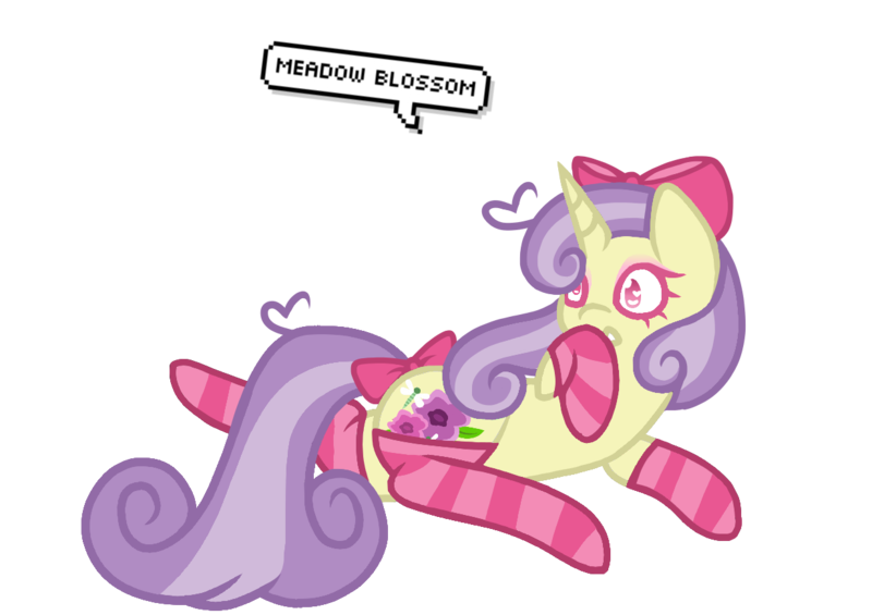 Size: 1234x872 | Tagged: safe, artist:chococakebabe, derpibooru import, oc, oc:meadow blossom, unofficial characters only, pony, unicorn, bow, clothes, female, hair bow, mare, simple background, socks, solo, striped socks, tail bow, transparent background