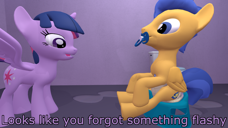 Size: 1920x1080 | Tagged: 3d, 4k, adult foal, alicorn, artist:mrdoctorderpy, derpibooru import, diaper, diaper fetish, fetish, flash sentry, pacifier, potty, potty training, questionable, source filmmaker, training potty, twilight sparkle, twilight sparkle (alicorn), urine, wet diaper