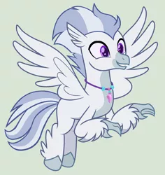 Size: 1600x1696 | Tagged: artist:peregrinstaraptor, classical hippogriff, derpibooru import, flying, hippogriff, jewelry, male, necklace, oc, oc:valour flame, safe, simple background, smiling, solo, unofficial characters only, wings