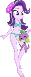 Size: 532x1309 | Tagged: safe, alternate version, artist:charliexe, derpibooru import, spike, starlight glimmer, dog, equestria girls, barefoot, bikini, breasts, clothes, feet, hug, leg hug, male, shipping, simple background, smiling, sparlight, spike the dog, straight, swimsuit, transparent background