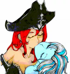 Size: 1930x2048 | Tagged: artist:starwantrix, bite mark, breasts, crossover, crossover shipping, derpibooru import, female, human, humanized, kissing, league of legends, lesbian, miss fortune, miss fortune (league of legends), pathfinder, pixel art, shipping, suggestive, trixie, vampire