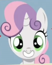 Size: 180x223 | Tagged: safe, derpibooru import, screencap, sweetie belle, pony, unicorn, the break up breakdown, cropped, cute, diasweetes, female, filly, grin, smiling, solo