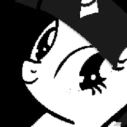 Size: 400x400 | Tagged: safe, artist:naijiwizard, derpibooru import, edit, twilight sparkle, unicorn, a royal problem, avatar, black and white, bust, female, grayscale, image, monochrome, pixel art, png, smiling, solo, style emulation, undertale